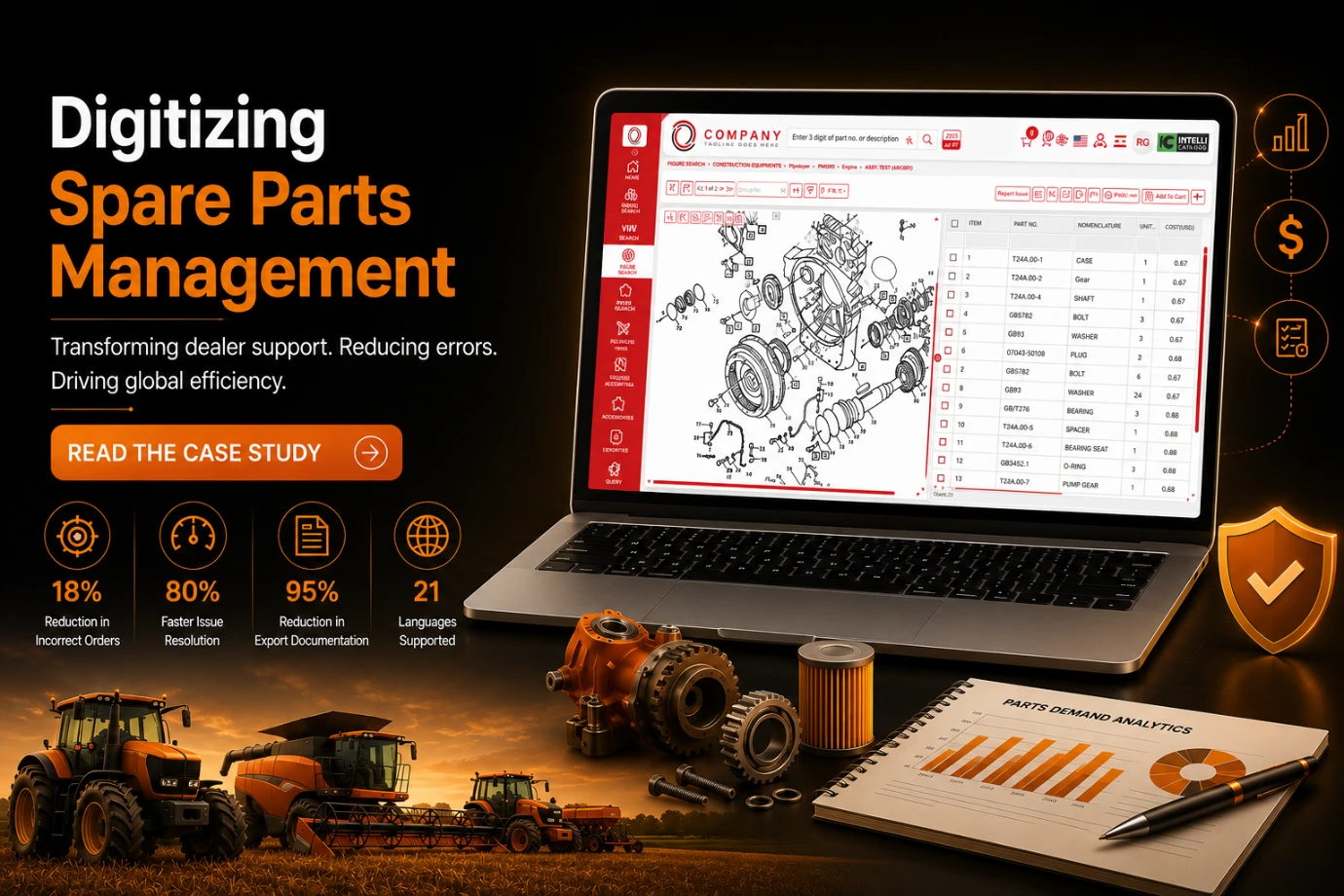 Global agricultural equipment manufacturer using Intelli Catalog to digitize spare parts management across worldwide dealer networks