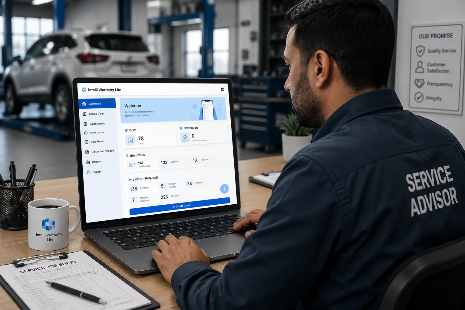 Service advisor using Intelli warranty lite