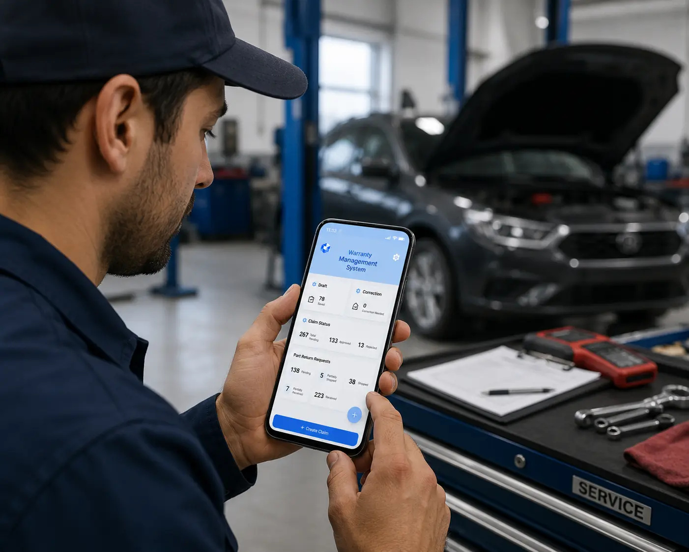 Tehnician using Intelli Warranty mobile app
