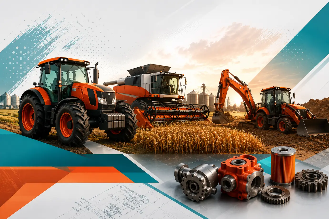 Agricultural machinery and construction equipments with its parts