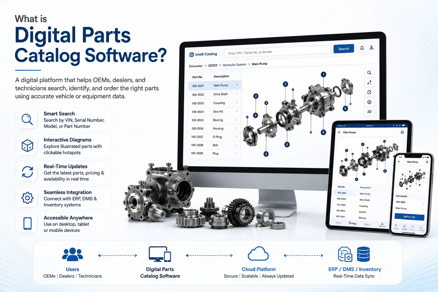 Digital electronic parts catalog with searchable OEM parts information