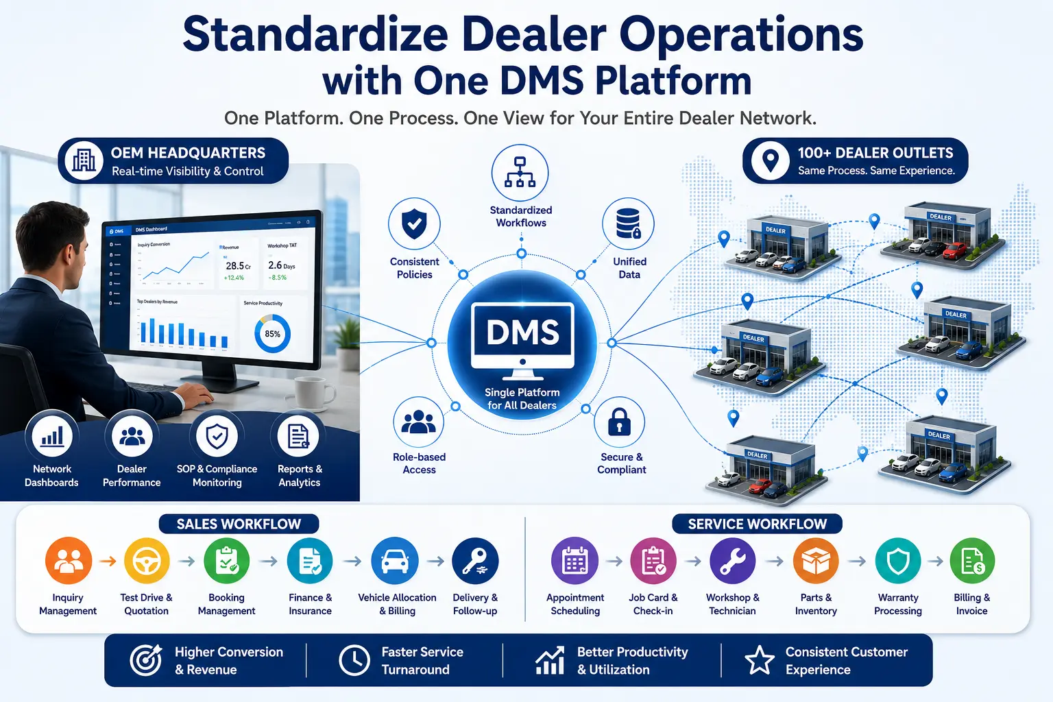 Standardized dealer operations across an OEM network using DMS