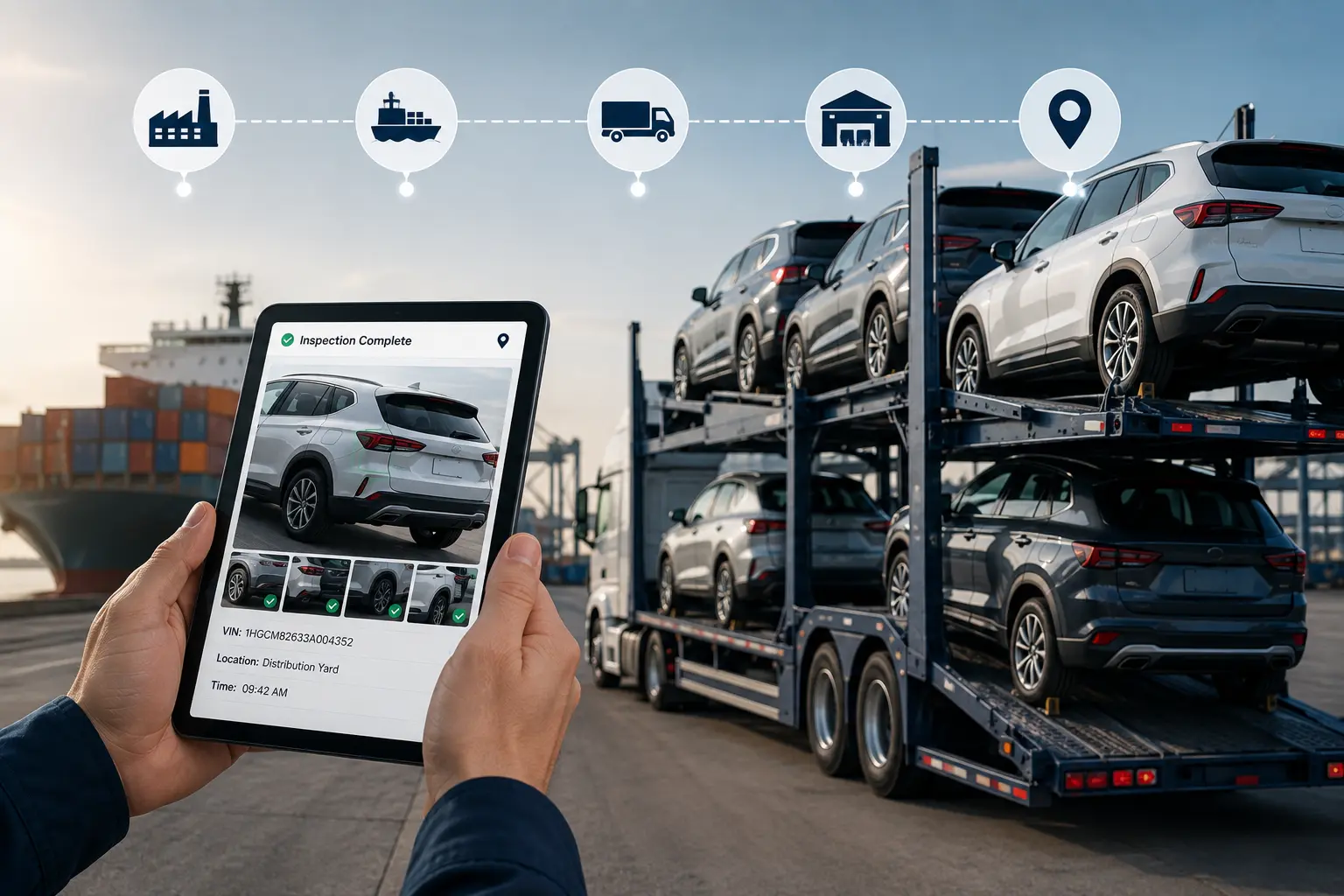 VIN-specific vehicle condition inspection before dealer delivery