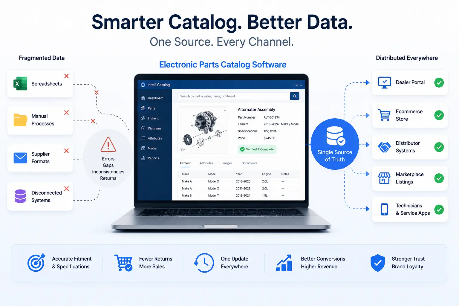 Electronic parts catalog software centralizing parts data and fitment information