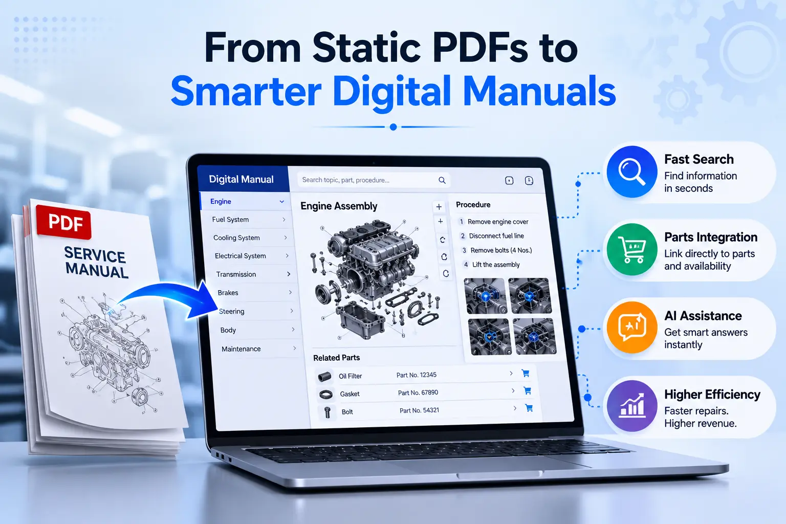 Intelli Manual converting PDF service manuals into interactive digital documentation