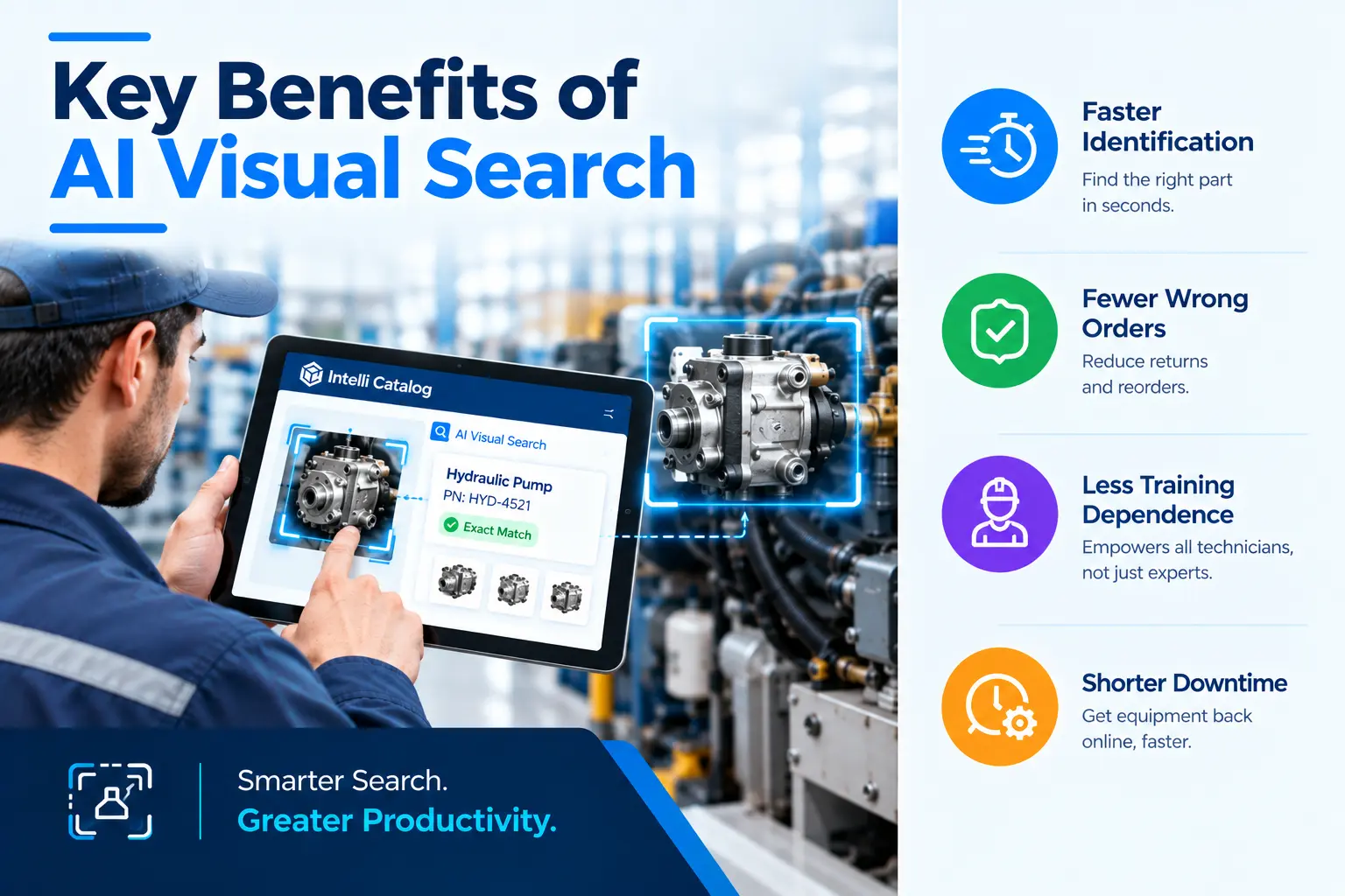 Technician quickly identifying the correct spare part using AI visual recognition technology