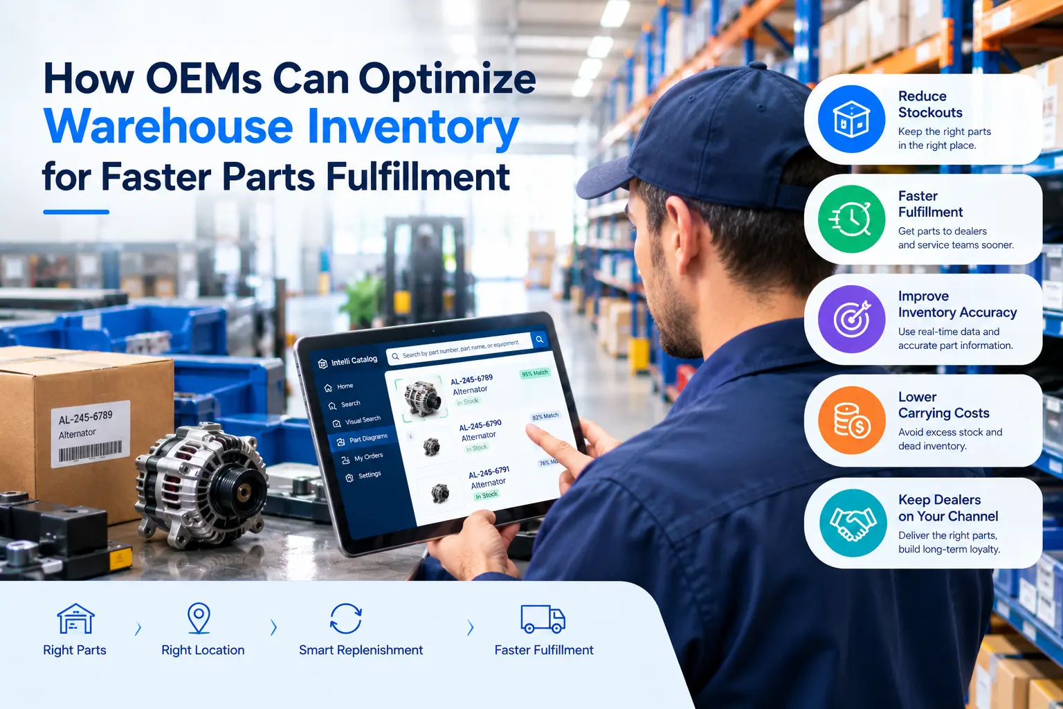 Warehouse inventory management across OEM parts distribution centers