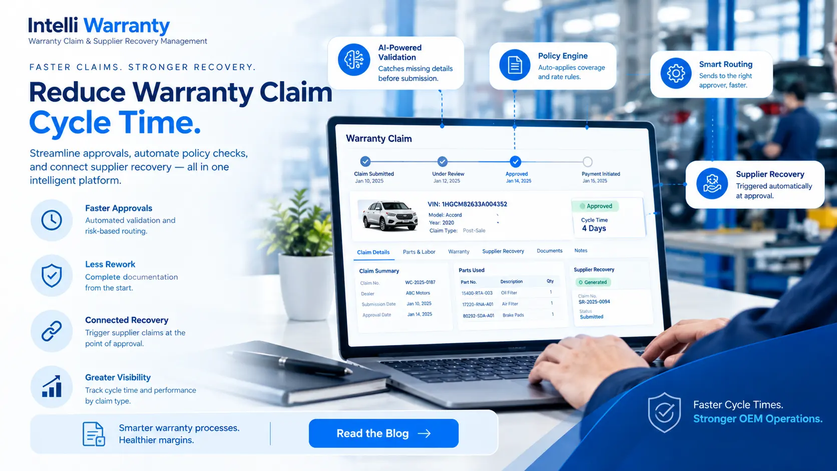 Intelli Warranty dashboard for OEM warranty claim processing