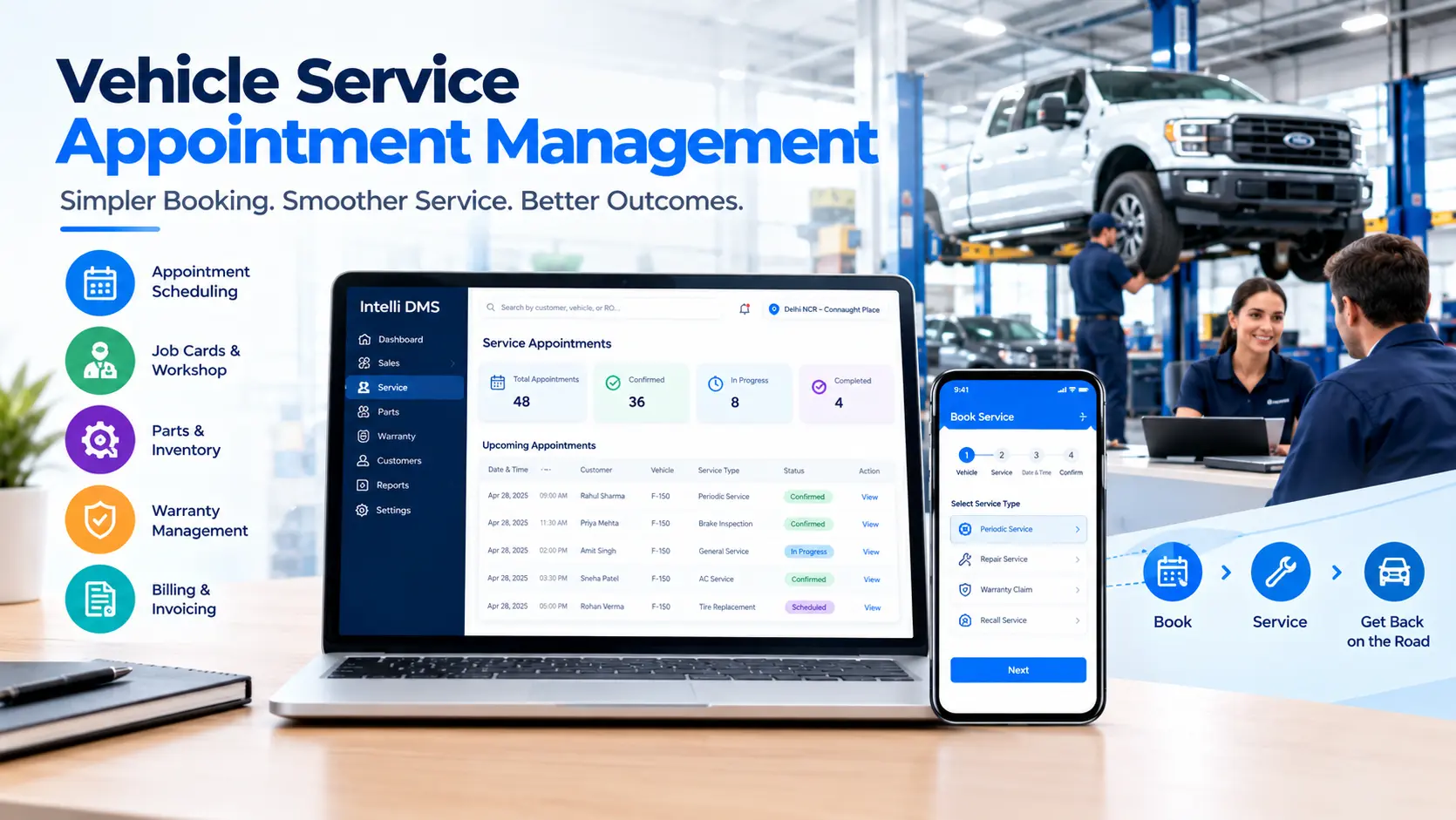Vehicle service appointment booking and scheduling in a dealer management system