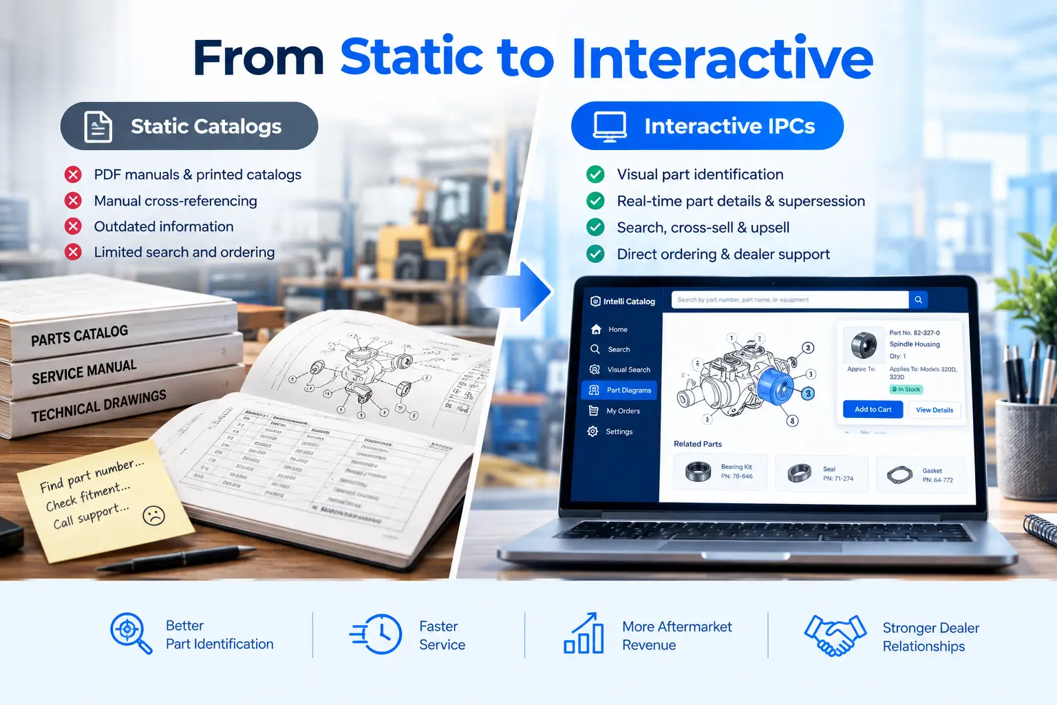 Comparison of static PDF parts catalogs and interactive digital parts catalogs