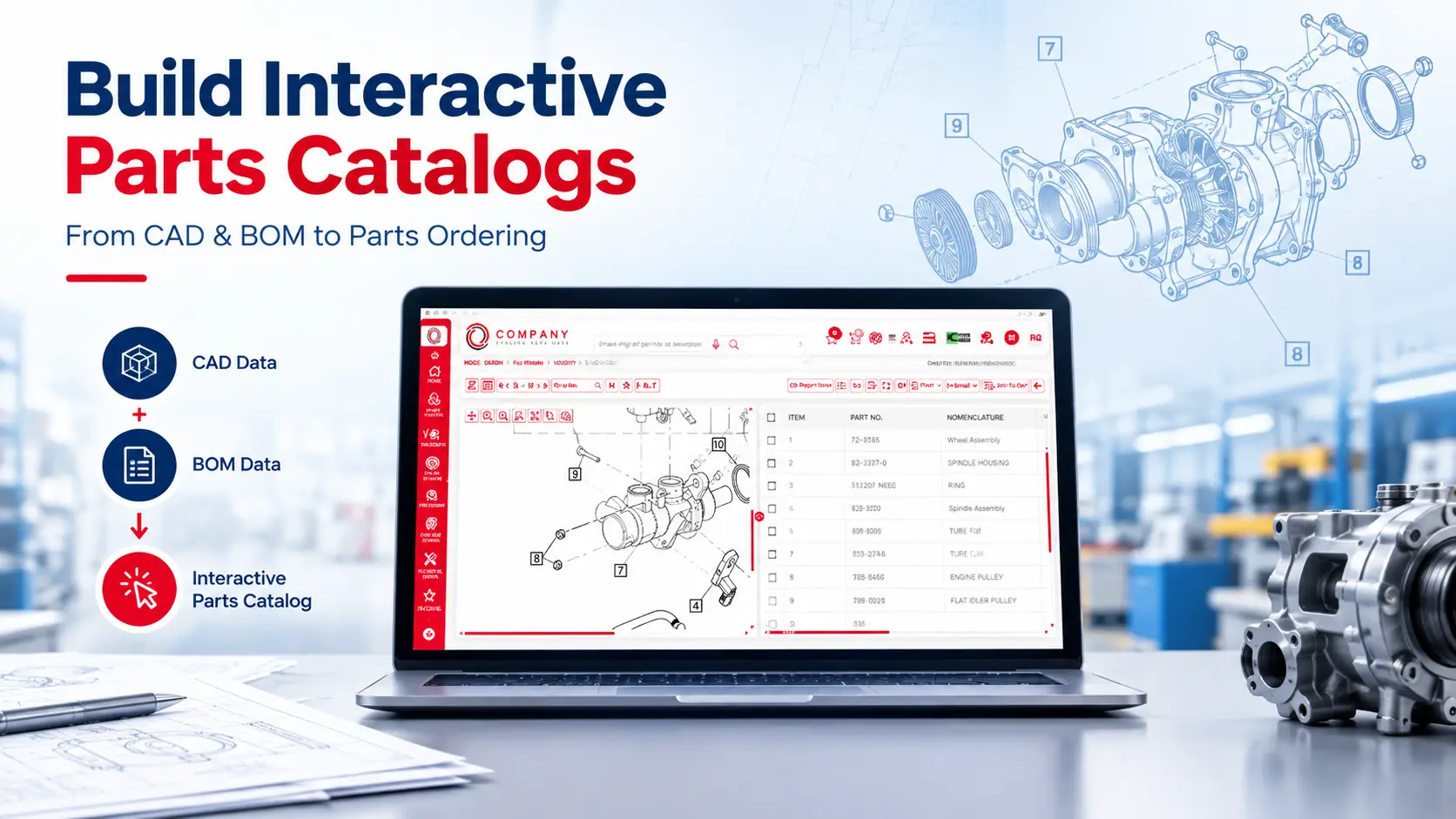 create an illustrated parts catalog by mapping CAD illustrations to BOM data