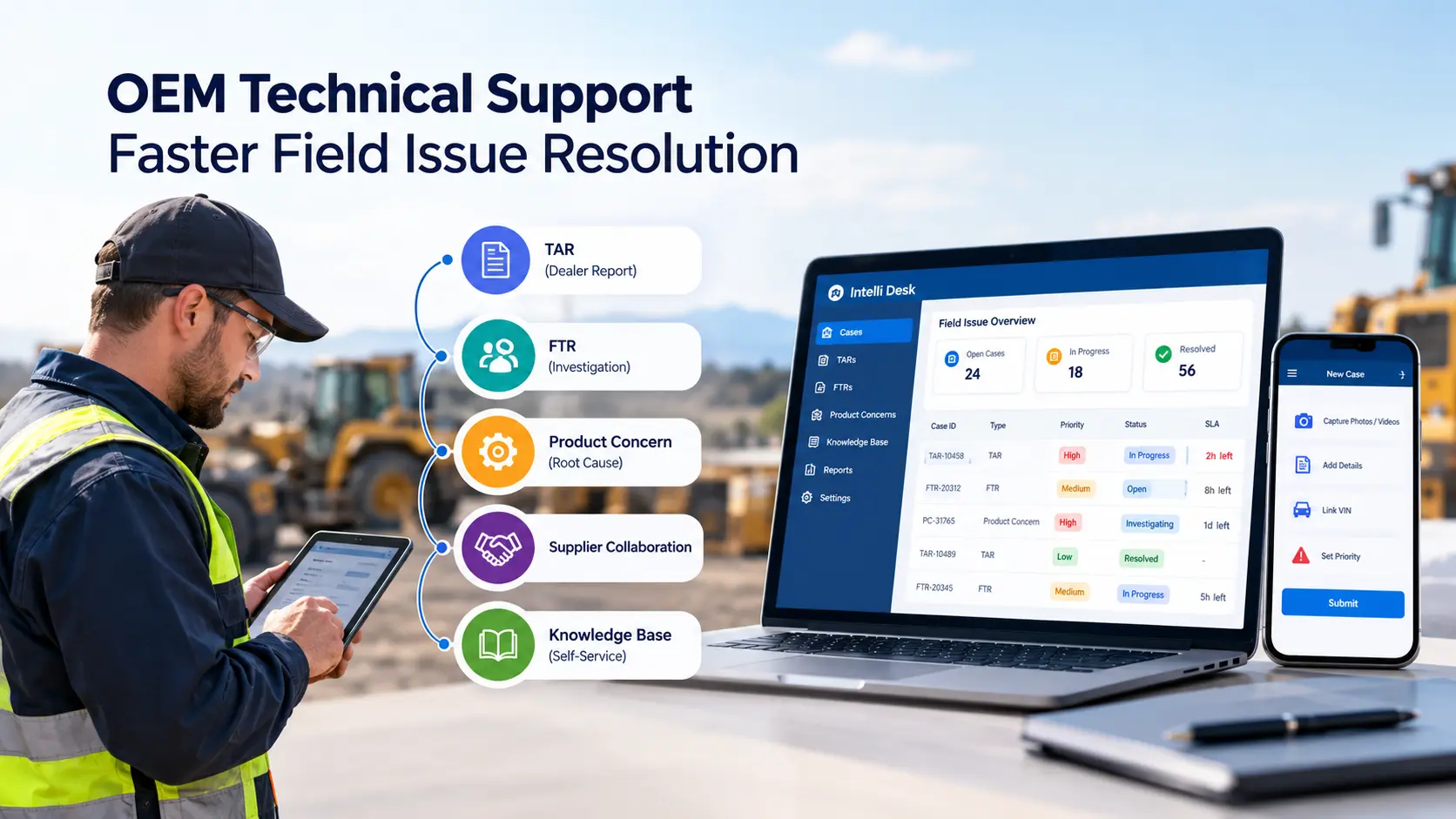 OEM field service operations with centralized technical case tracking and faster issue resolution