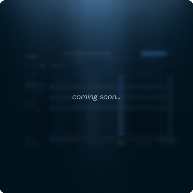 Blurred interface background with centered text reading “coming soon…”.
