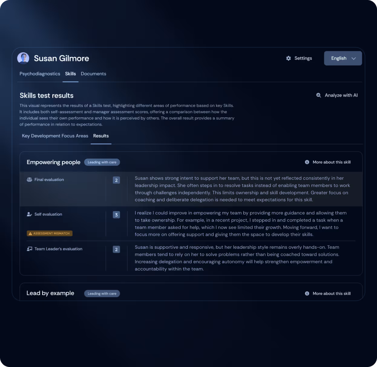 Skills mapping dashboard showing employee competencies and internal mobility insights