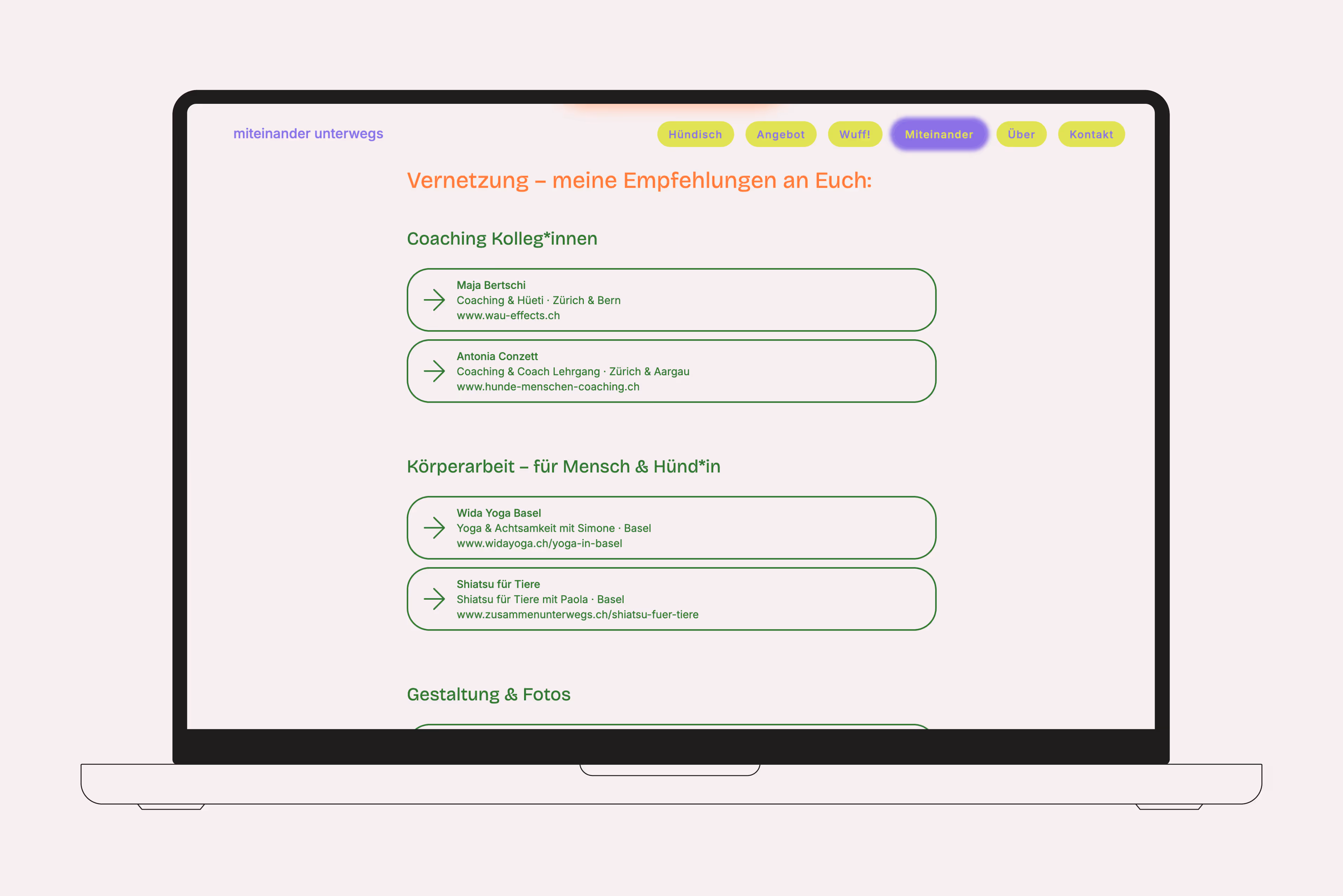 Verschiedene Ansichten Mobile Website