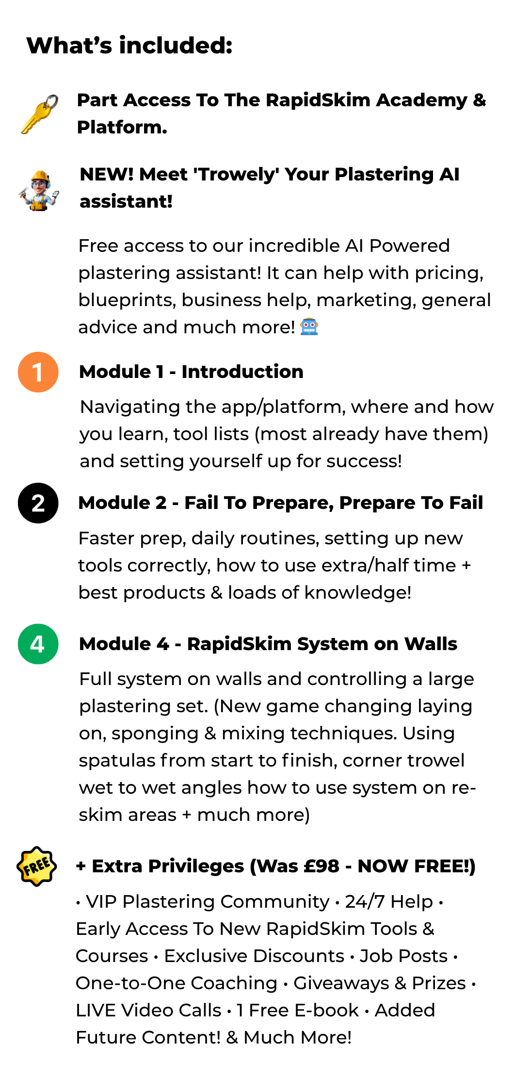 Whats included in walls course