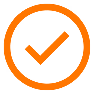 Orange check mark inside a circle on transparent background.
