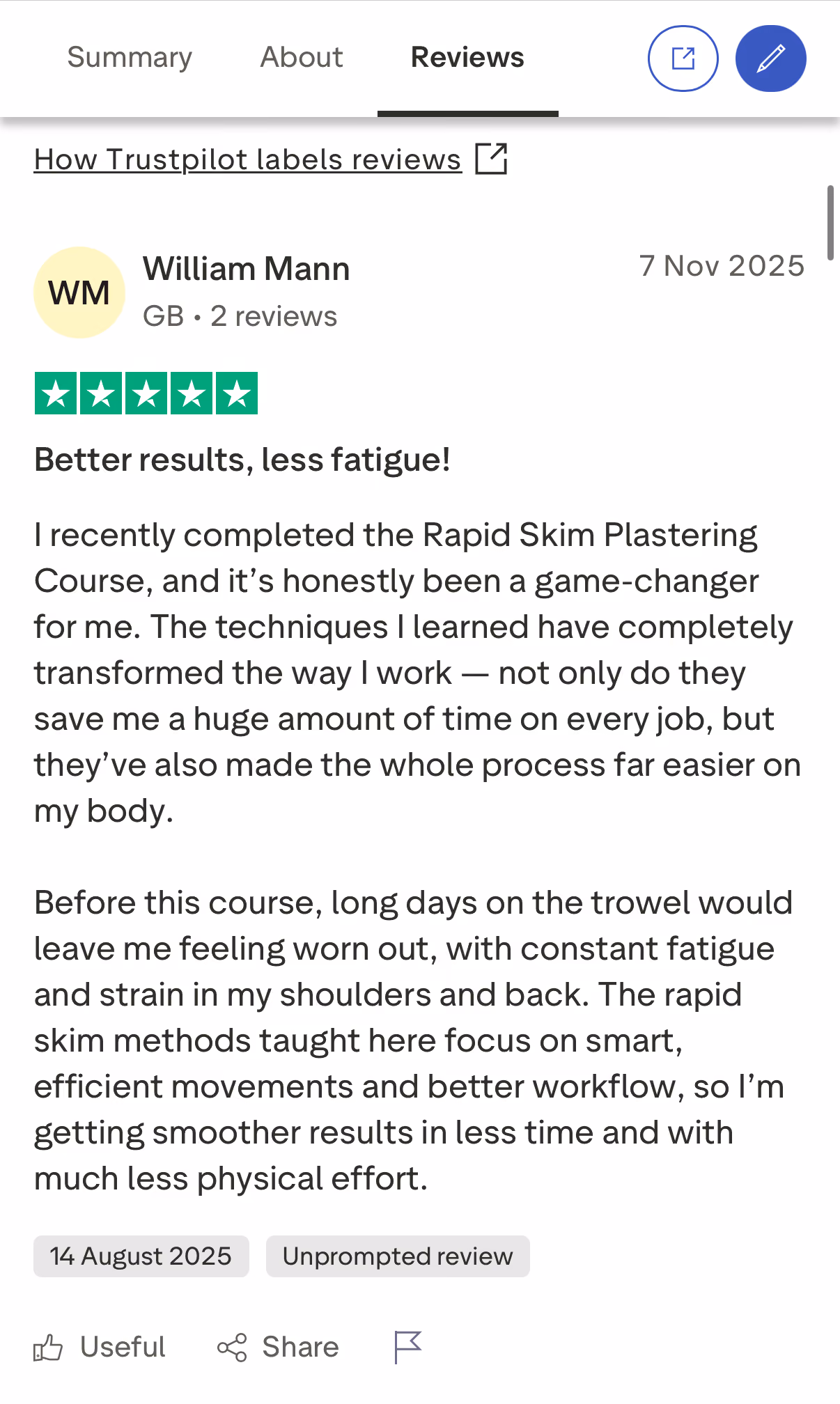 screenshot review of course message