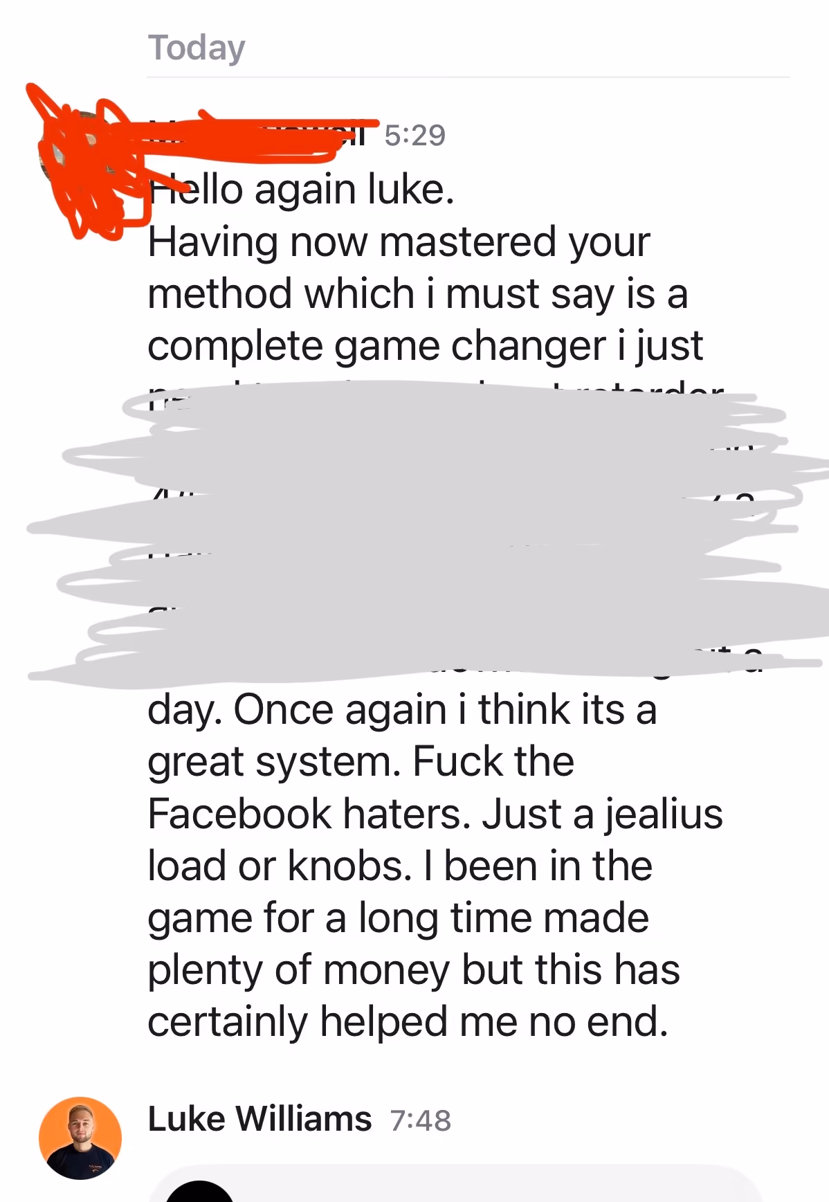 screenshot review of course message