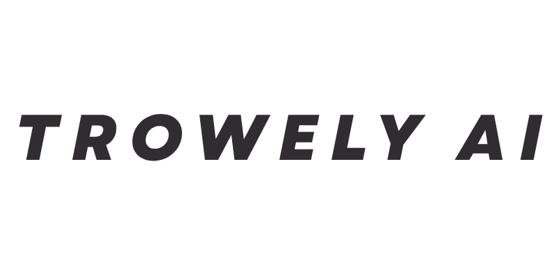 Trowely AI text logo in bold, italic, black font on transparent background.