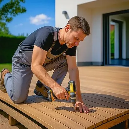 A contractor installing a deck.