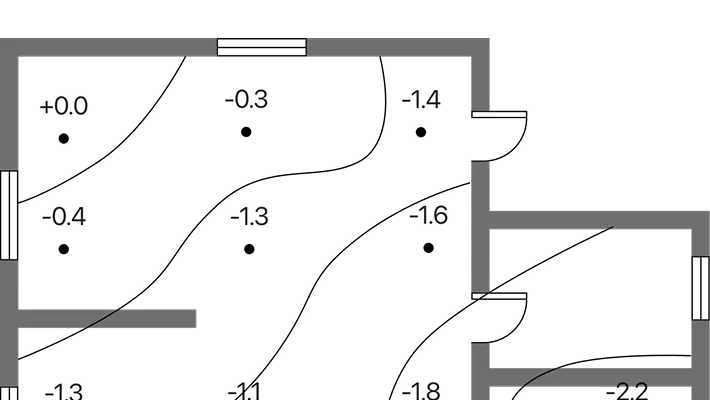 Simple floor plan with labeled rooms: living room, kitchen, bedroom, and bathroom with measurements.