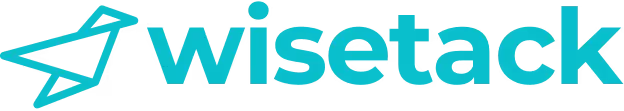 Wisetack logo with stylized paper airplane icon to the left of the lowercase text 'wisetack' in teal color.