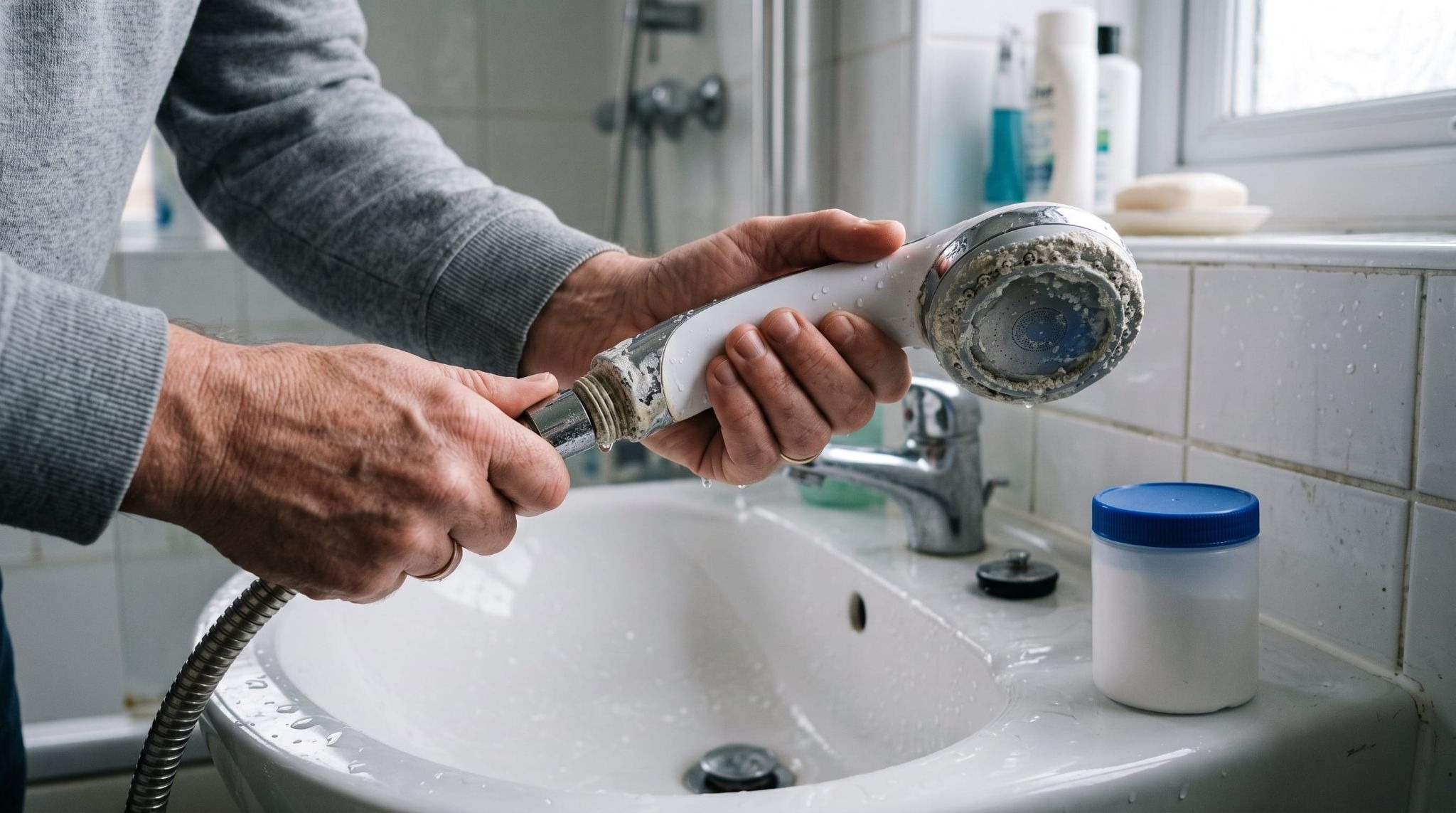 Cleaning limescale from an electric shower head to fix low water flow
