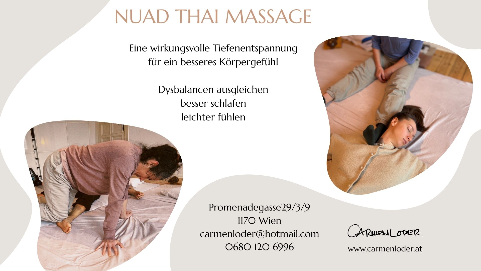 Flyer NUAD Thai Massage in Wien: wirkungsvolle Tiefenentspannung für ein besseres Körpergefühl, Promenadegasse 29, 1170 Wien