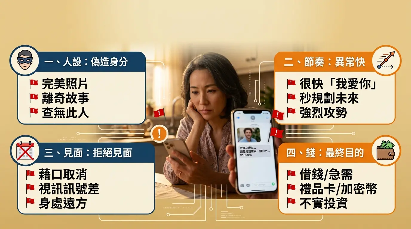 警訊示例：詐騙者常閃躲個人問題，反而要求你提供敏感資訊