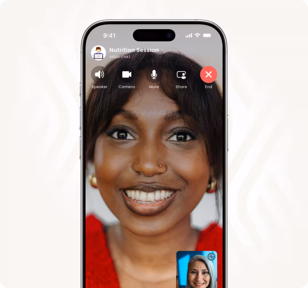 Mockup showing Ucardia heart coach on facetime with client