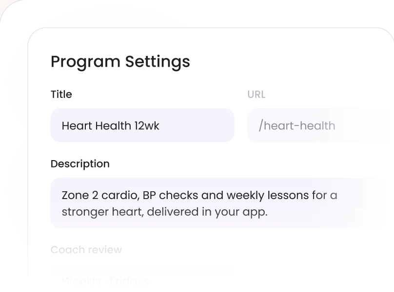 Program settings for a care plan