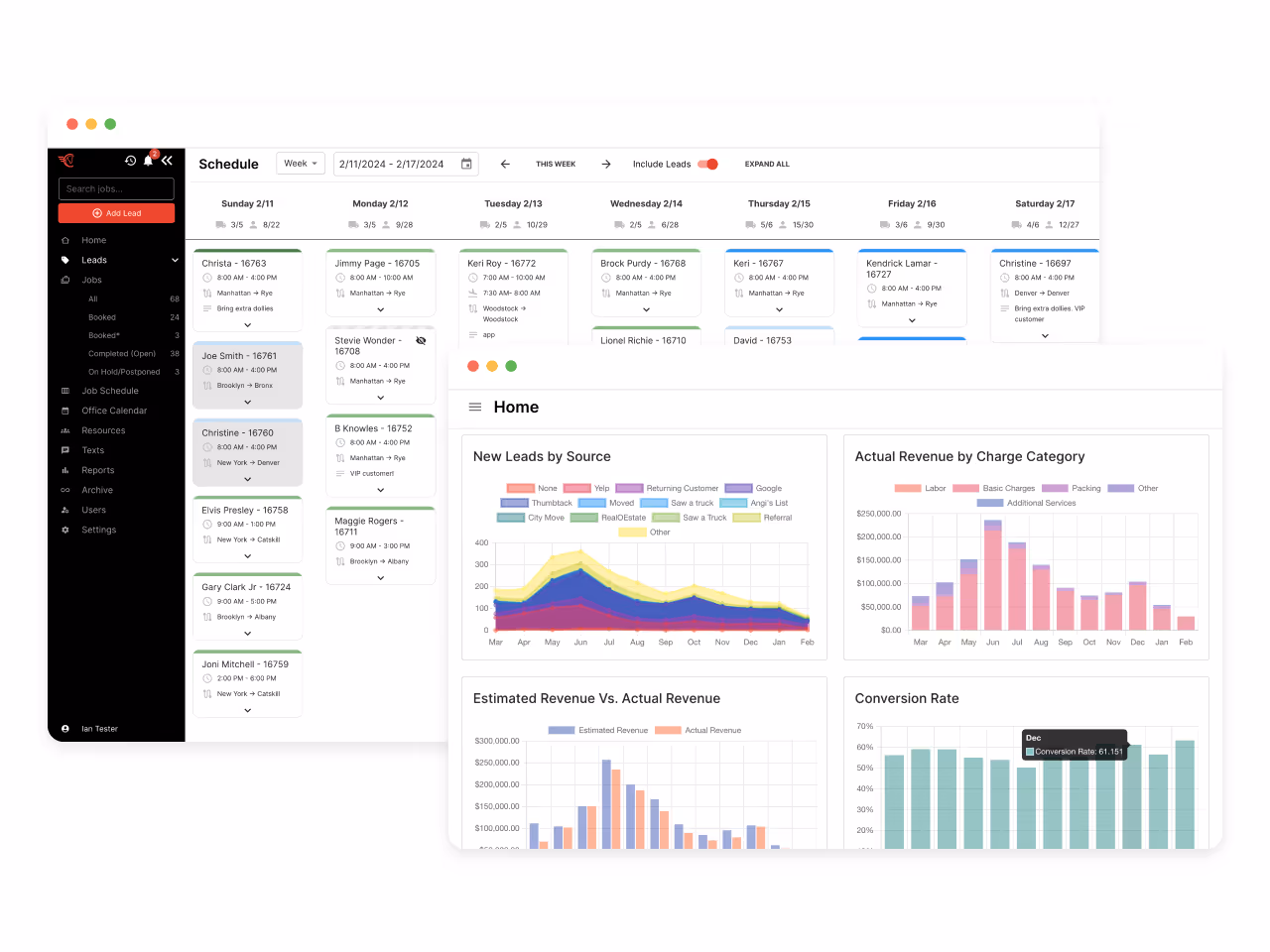 Screenshot of Chariot's scheduling and operations software