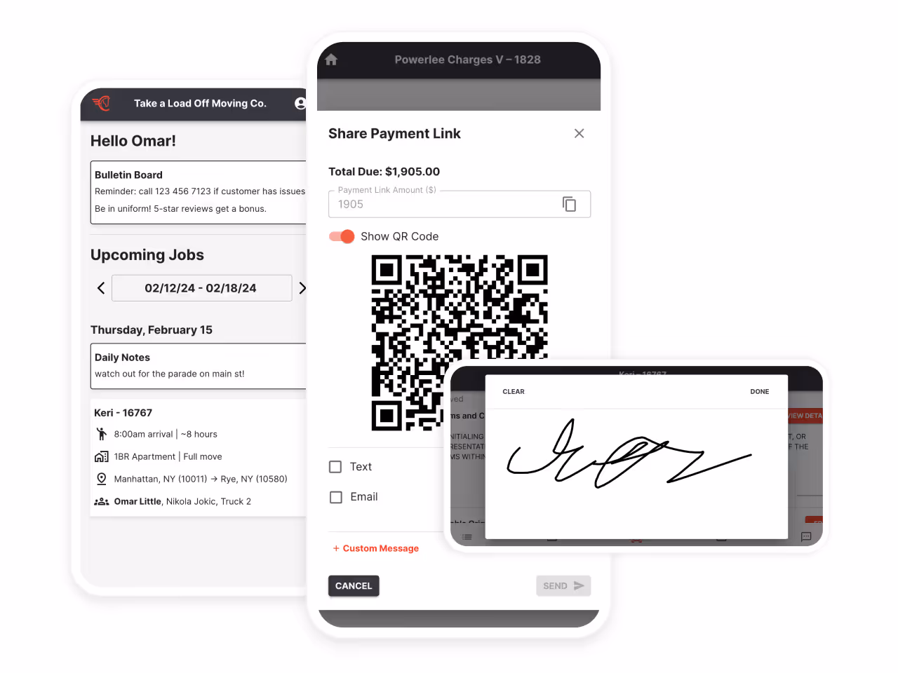 Screenshot of Chariot's software for moving company payments and digital contracts