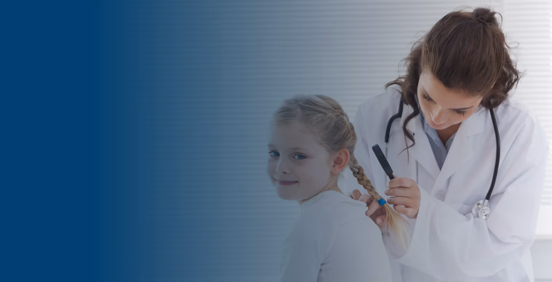 Woman doctor inspecting child's hair for lice 