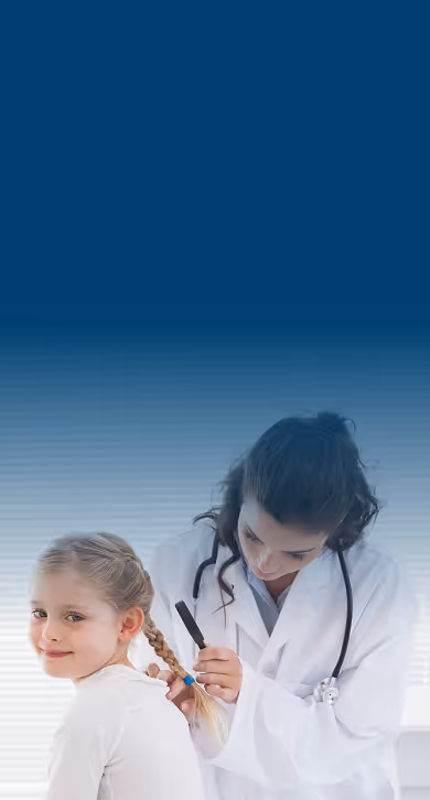 Woman doctor inspecting child's hair for lice 