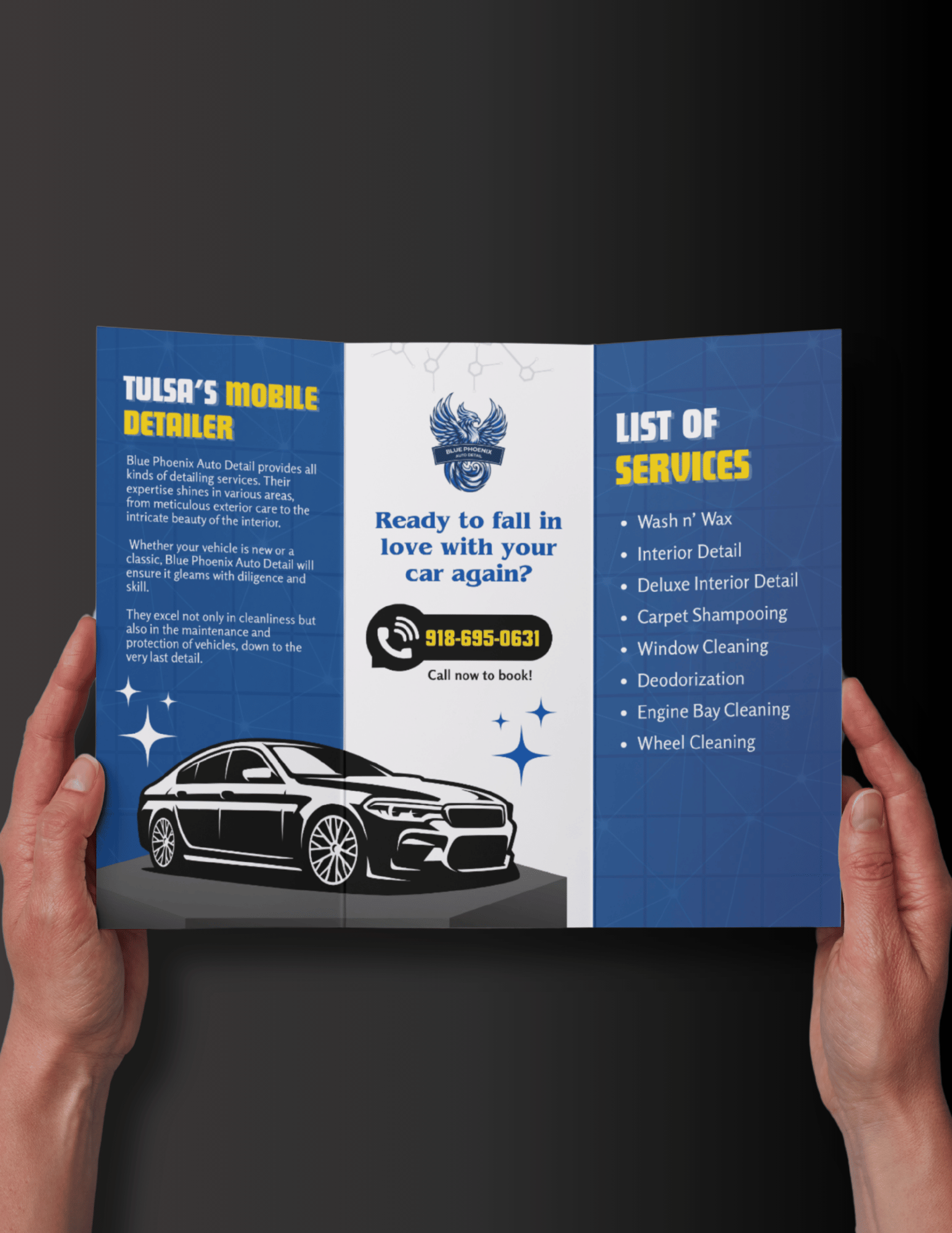 A brochure design for a detailing business