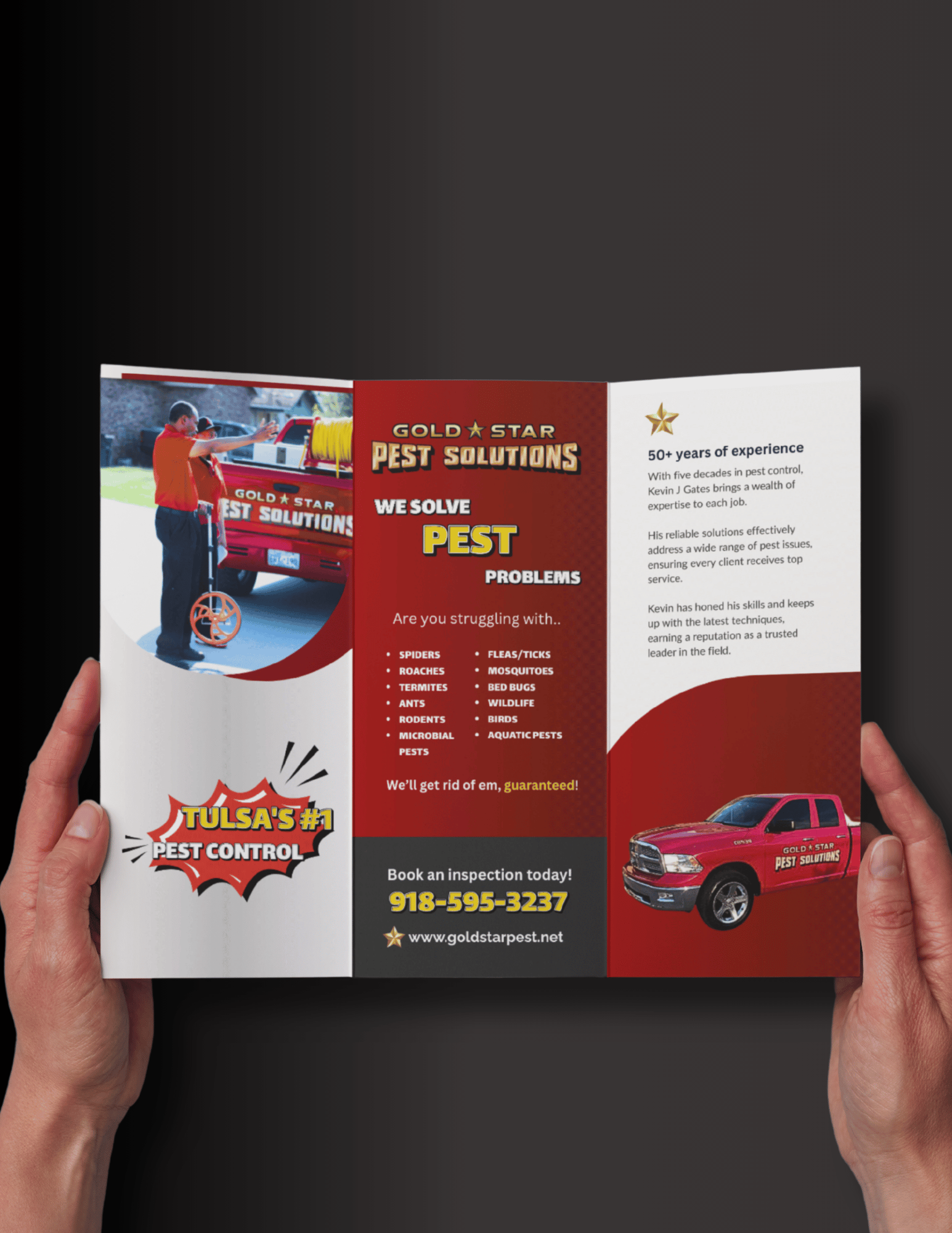 A brochure design for a pest control business