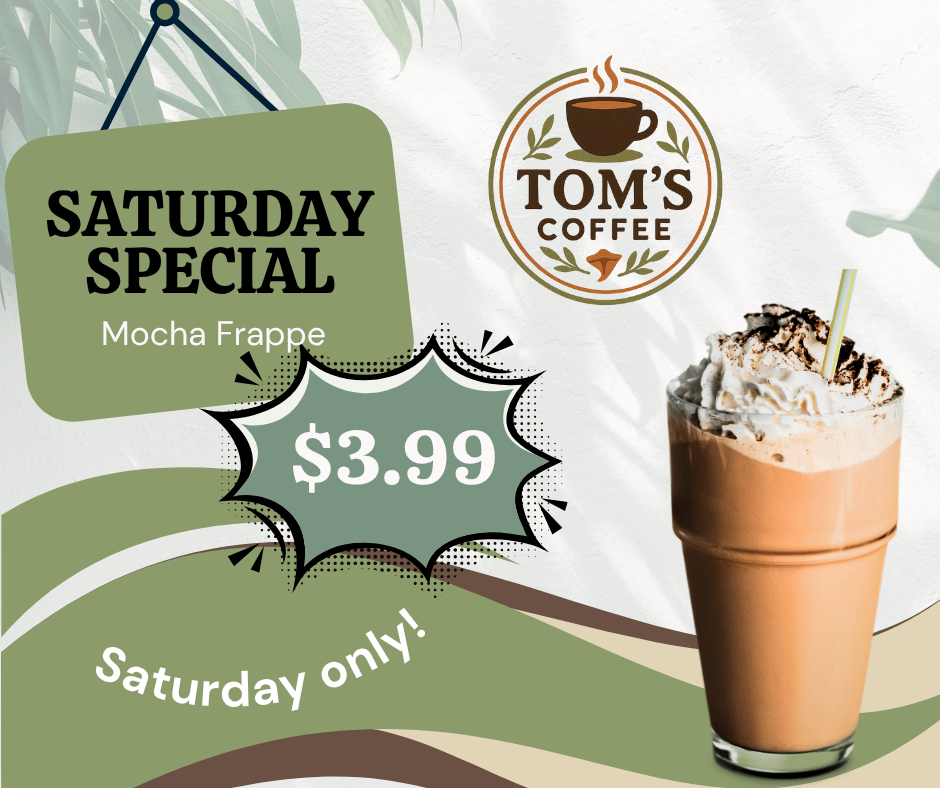 Advertisement for a mocha frappe coffee drink at a discounted price