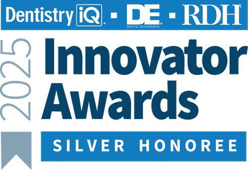 2025 Innovator Awards Silver Honoree logos for Dentistry IQ, Dental Economics, and RDH.