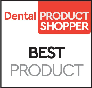 Dental Product Shopper Best Product badge with text in red, black, and gray.