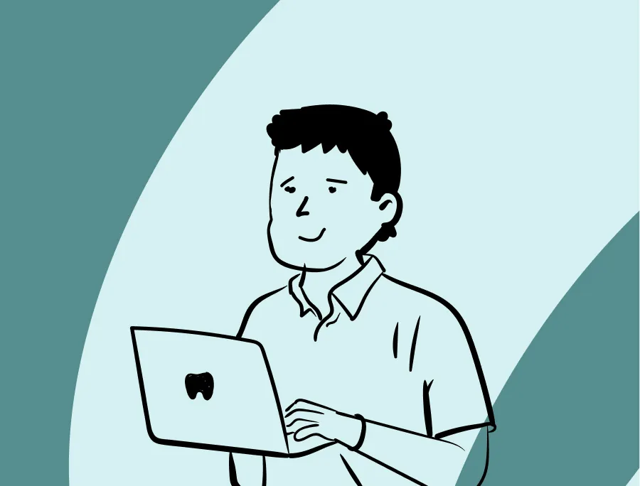 Illustration of a person sitting cross-legged wearing glasses and a t-shirt next to a checklist with three checked items and a tooth icon at the top.