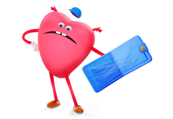 Maskot srdce s prázdnou peněženkou