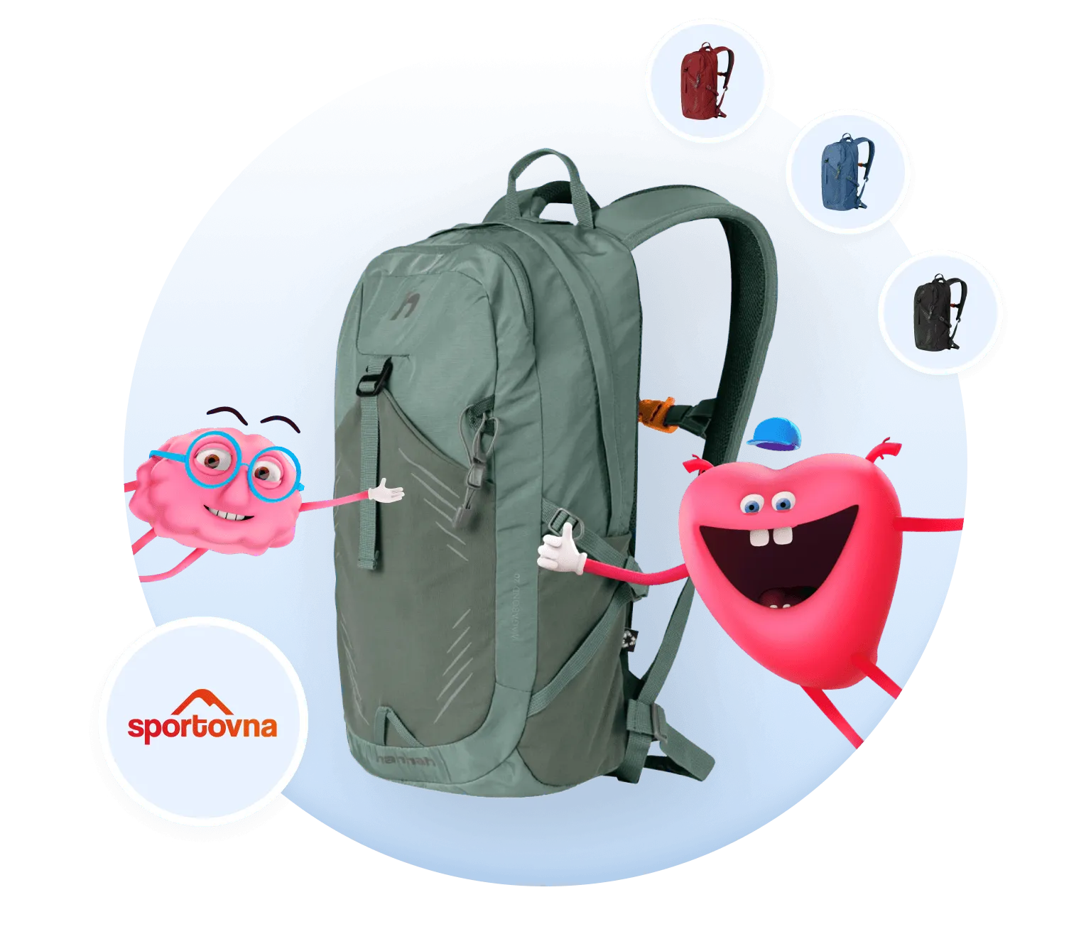 Maskoti mozek a srdce s batohy Hannah Camping Wagabond ze Sportovny