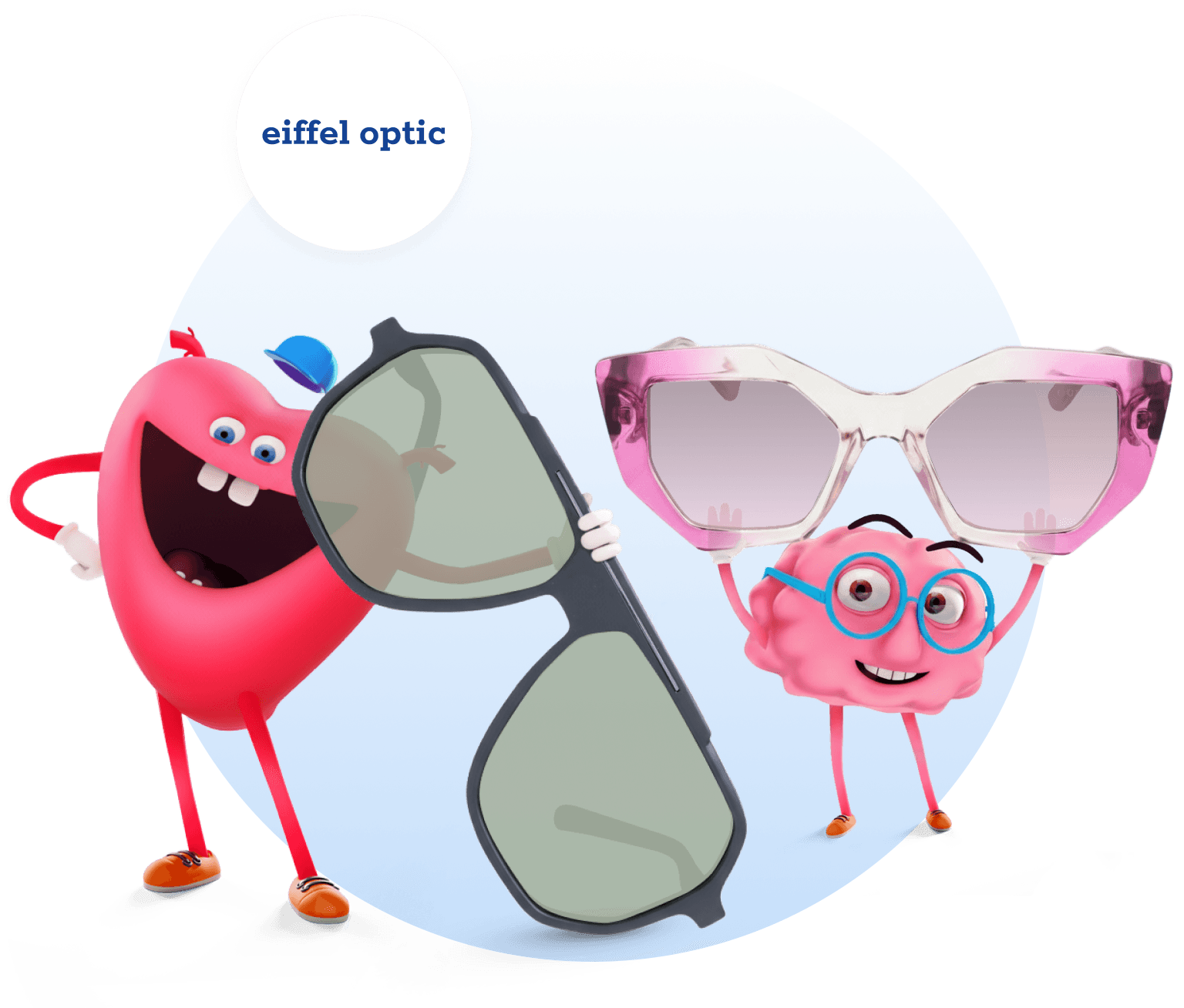 Maskoti mozek a srdce se slunečními brýlemi z Eiffel Optic