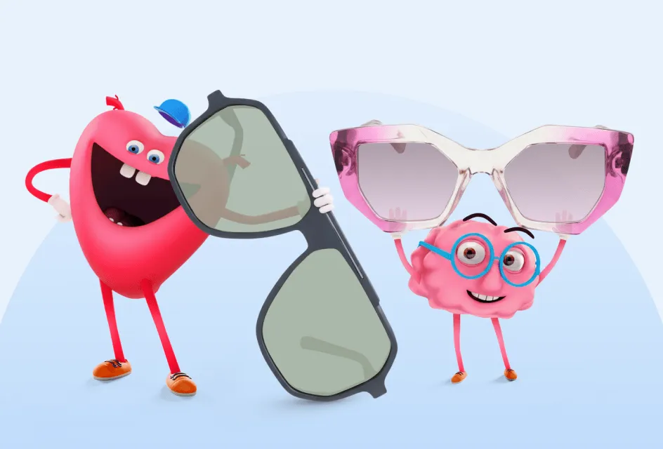Maskoti mozek a srdce se slunečními brýlemi z Eiffel Optic