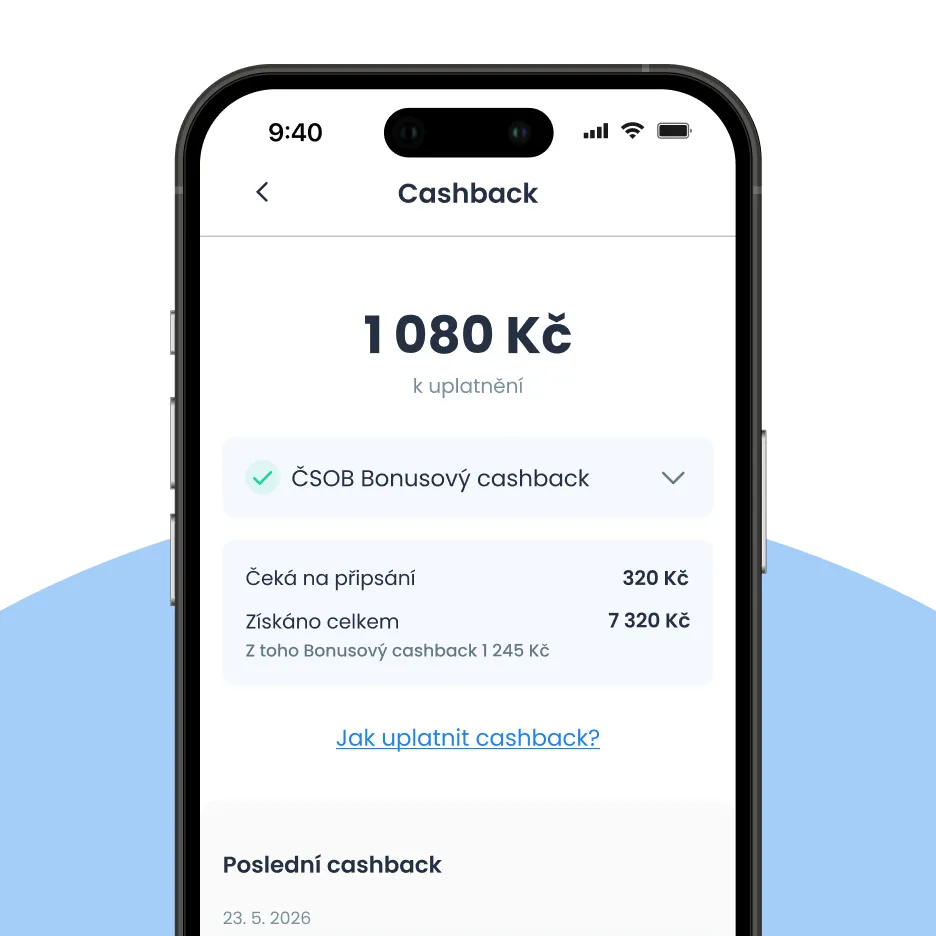 Cashback v aplikaci a Zákaznické zóně Skip Pay (ukázka bonusového cashbacku)