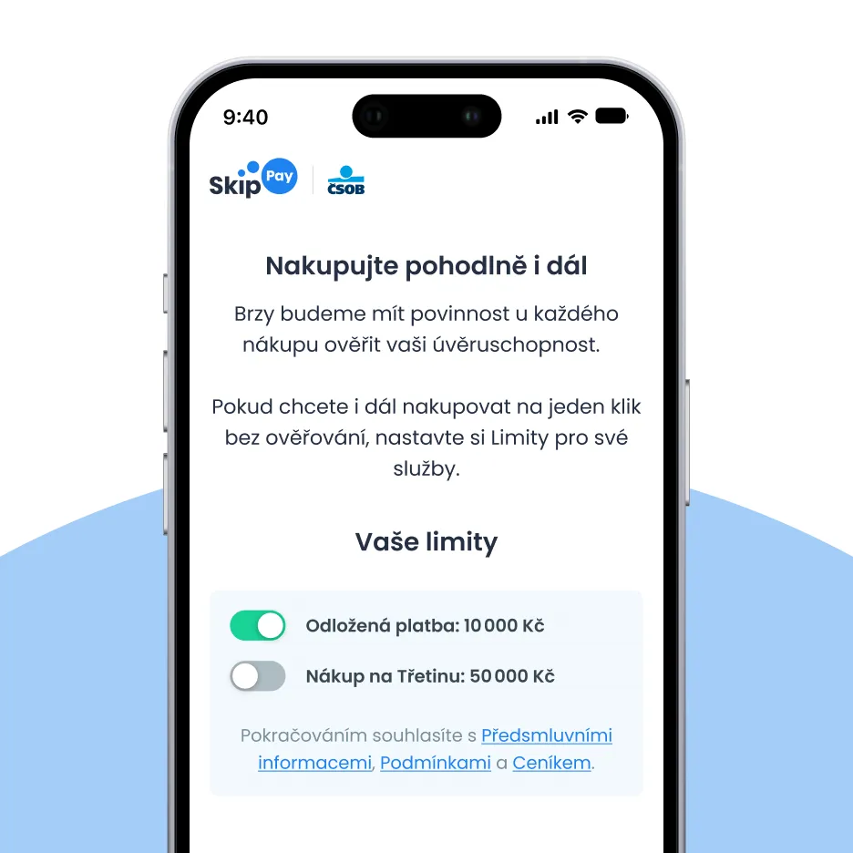 Nastavení limitů v Zákaznické zóně a aplikaci