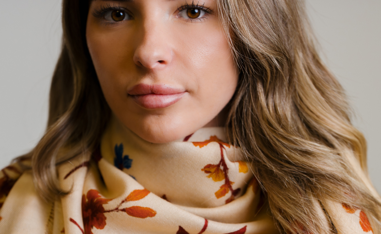 AuraLai luxury cashmere breastfeeding cover worn while nursing