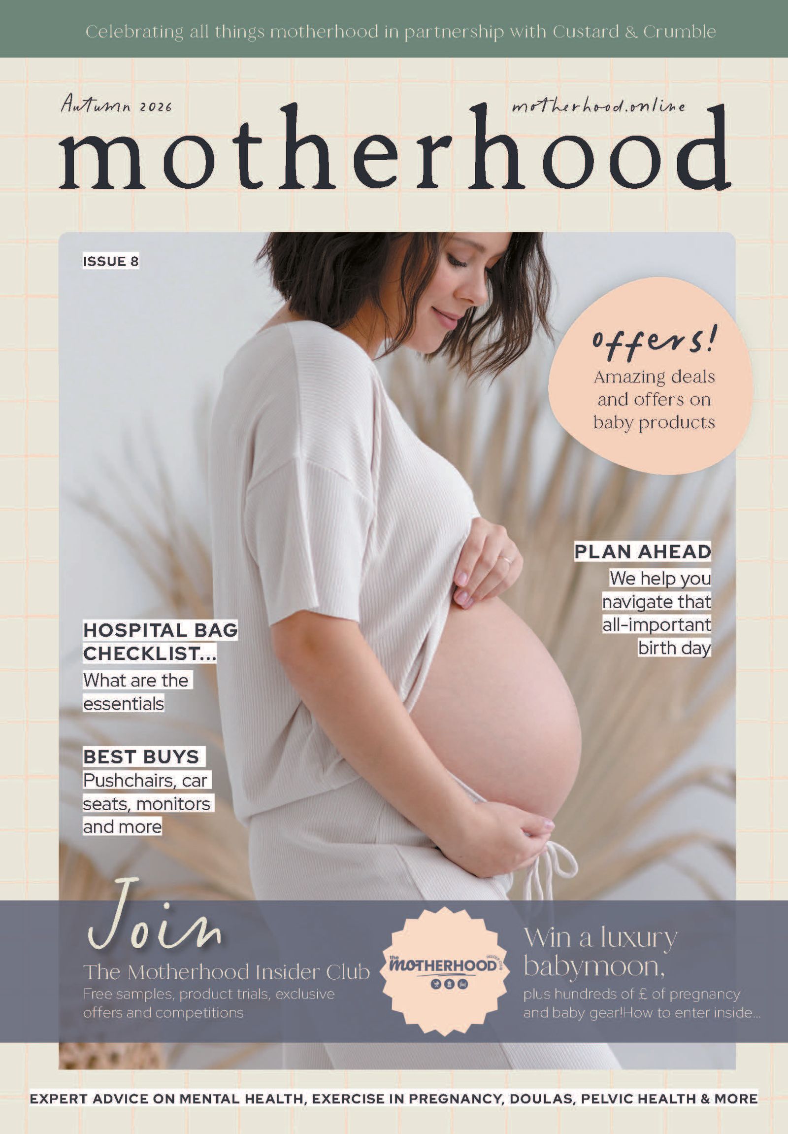 The cover of Motherhood magazine, Issue 8, featuring a pregnant mum